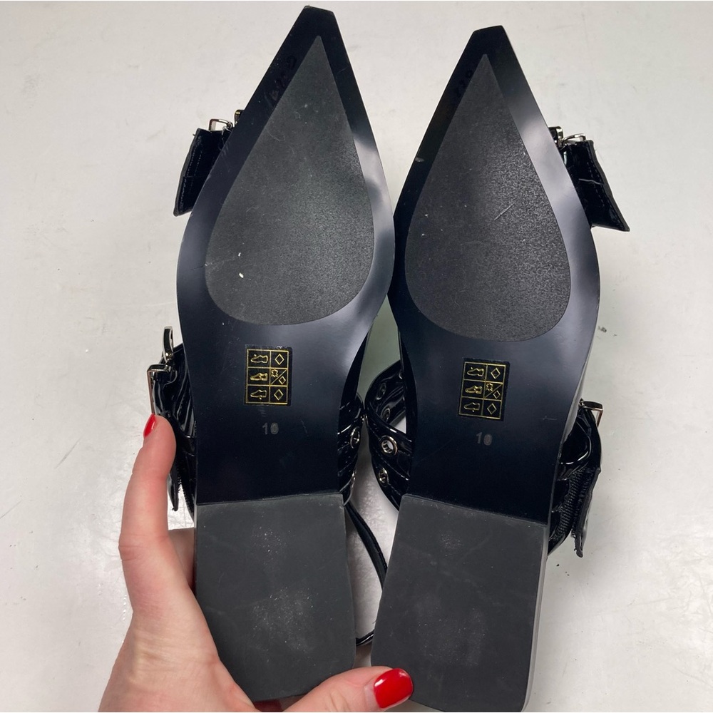 NWOT JEFFREY CAMPBELL Deb Patent Black Studded Pointed Toe Buckle Sandal Flat - Picture 5 of 9